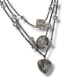 Vintage Cg Gunmetal Gray Layered Chain Faceted Satellite Smoke Bead Necklace